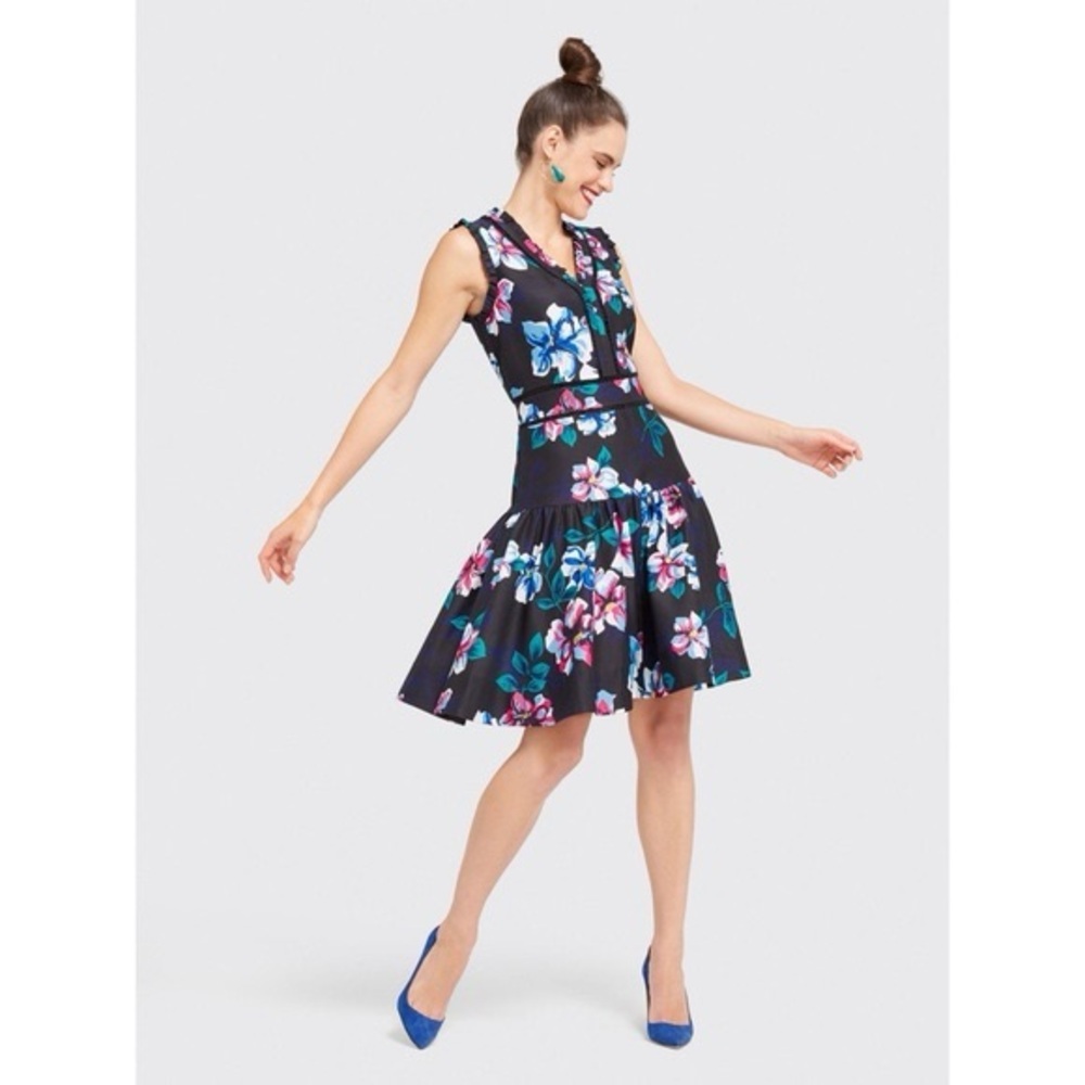 Draper James Black and Blue Floral Mini Dress